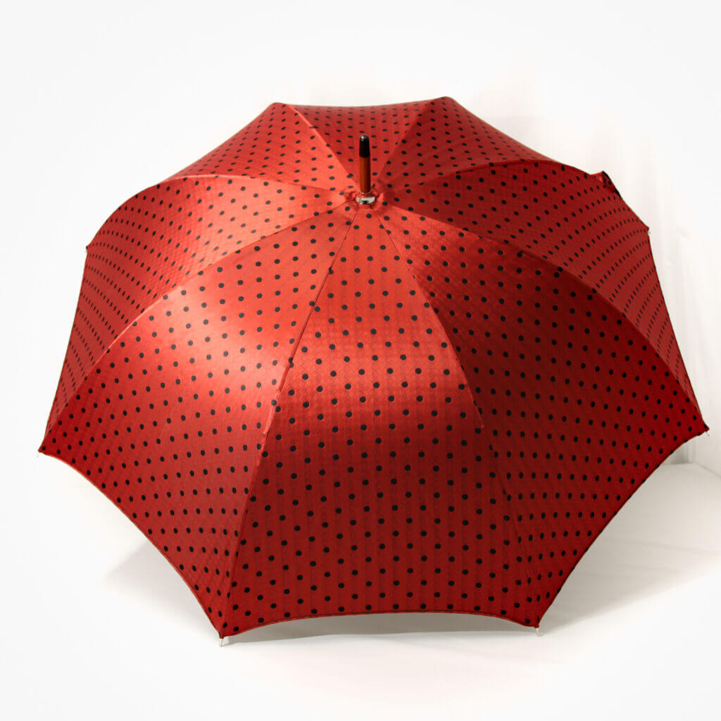 Parapluie droit tissé rouge à pois
